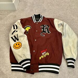 Rhude Maroon and White Varsity Jacket